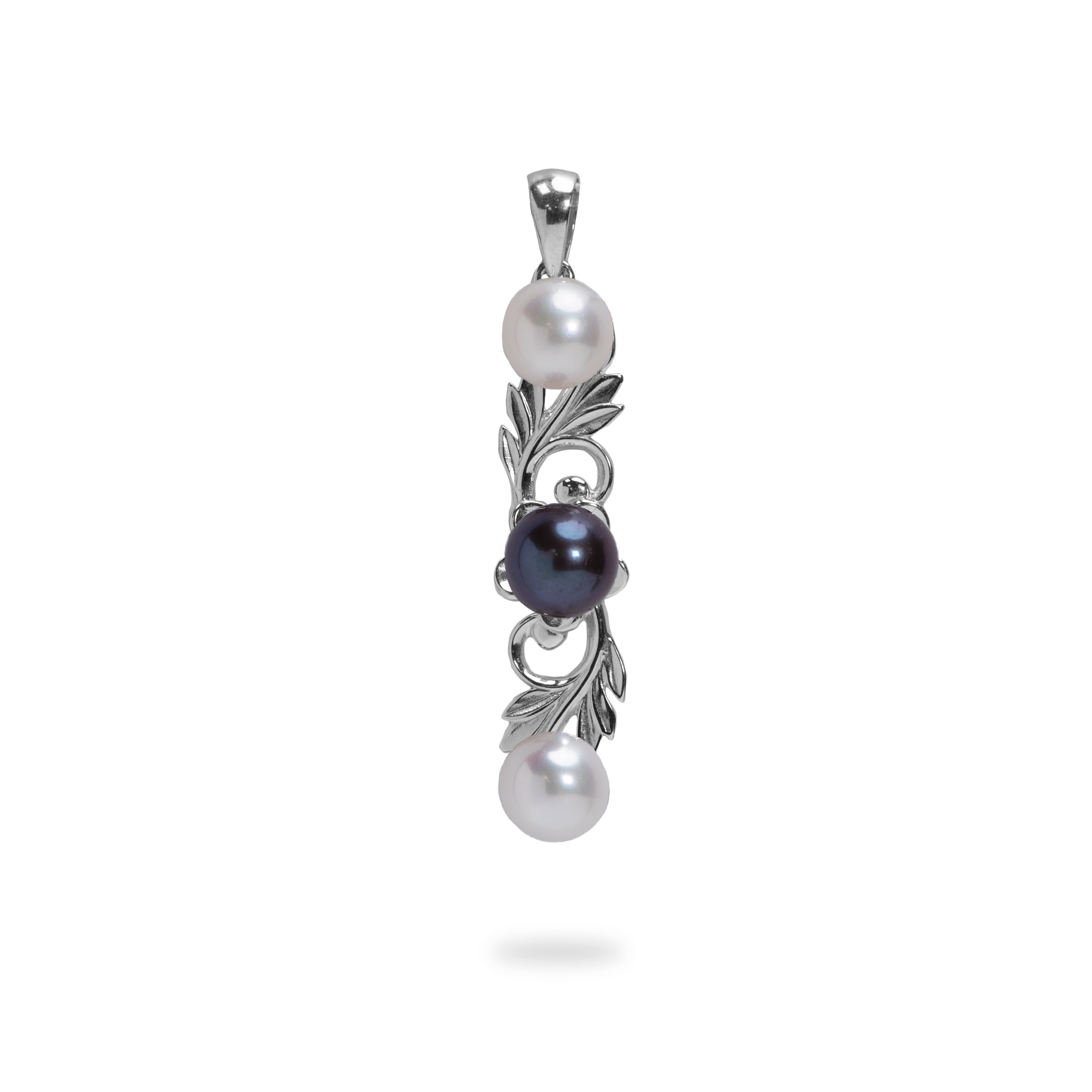 Pick-a-Pearl Hawaiian Heirloom Plumeria Pendant in Sterling Silver - 35mm - with White Pearls Maui Divers Jewelry