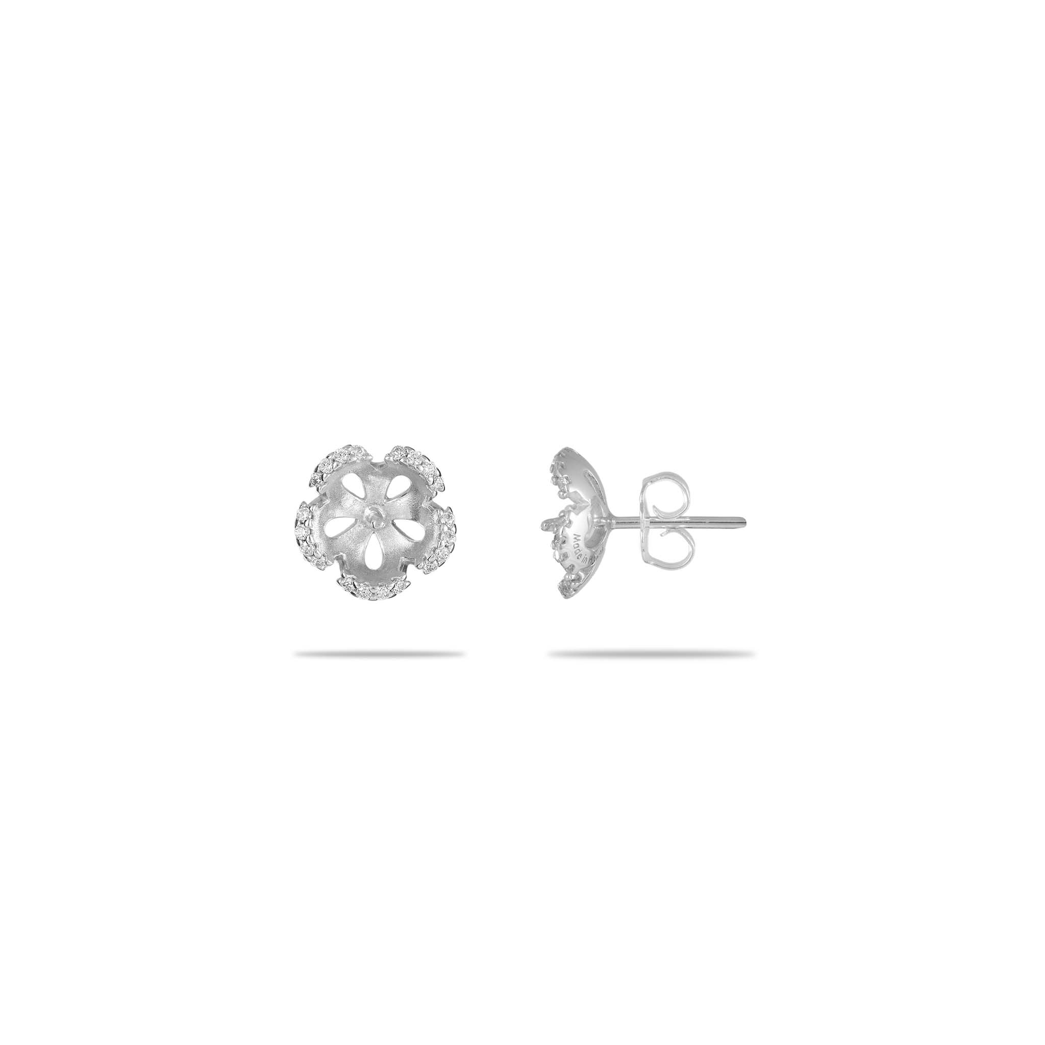 Pick A Pearl Plumeria Earrings in Sterling Silver with CZ