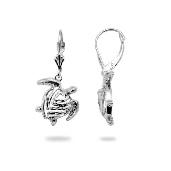 Honu Earrings in White Gold - 15mm-Maui Divers Jewelry
