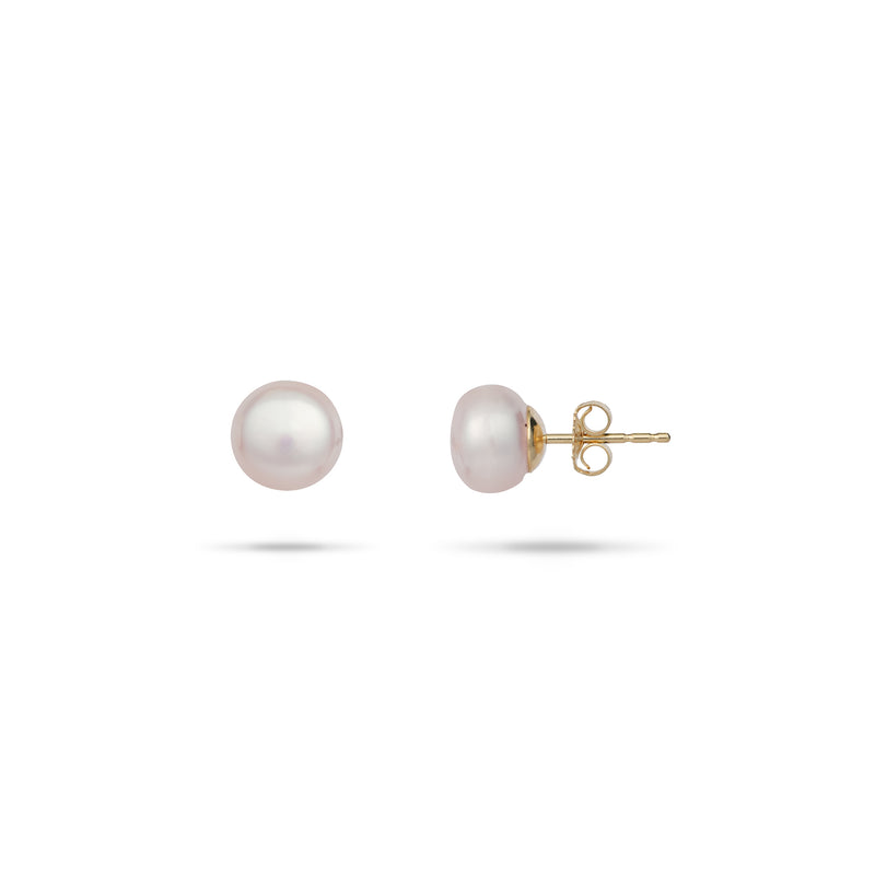 Button Freshwater Pearl Earrings in Gold - 8-9mm - Cream - Maui Divers Jewelry