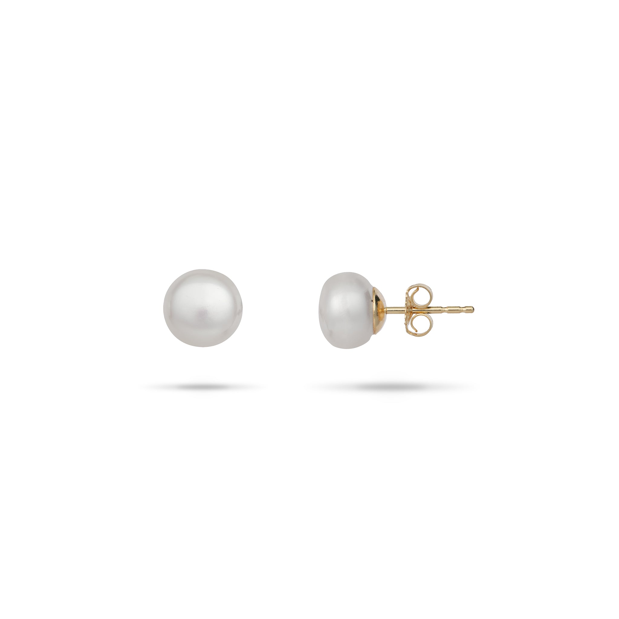 Button Freshwater Pearl Earrings in Gold - 8-9mm - White - Maui Divers Jewelry