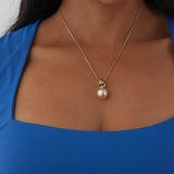 South Sea Gold Pearl Heart Pendant in Gold with Diamonds - 13-14mm