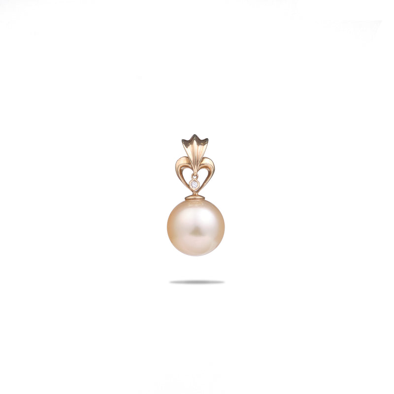 South Sea Gold Pearl Heart Pendant in Gold with Diamonds - 13-14mm