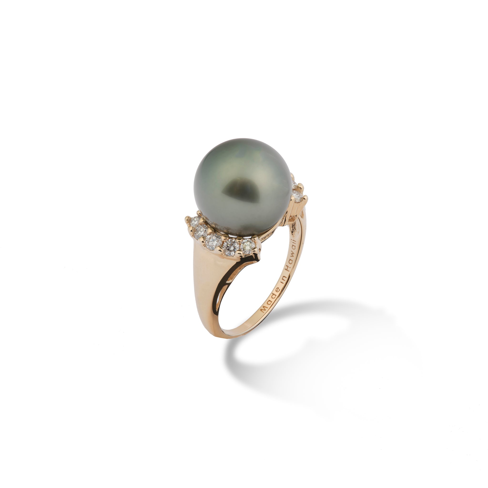 Schwarzer Tahiti-Perlenring in Gold mit Diamanten - 12-13 mm