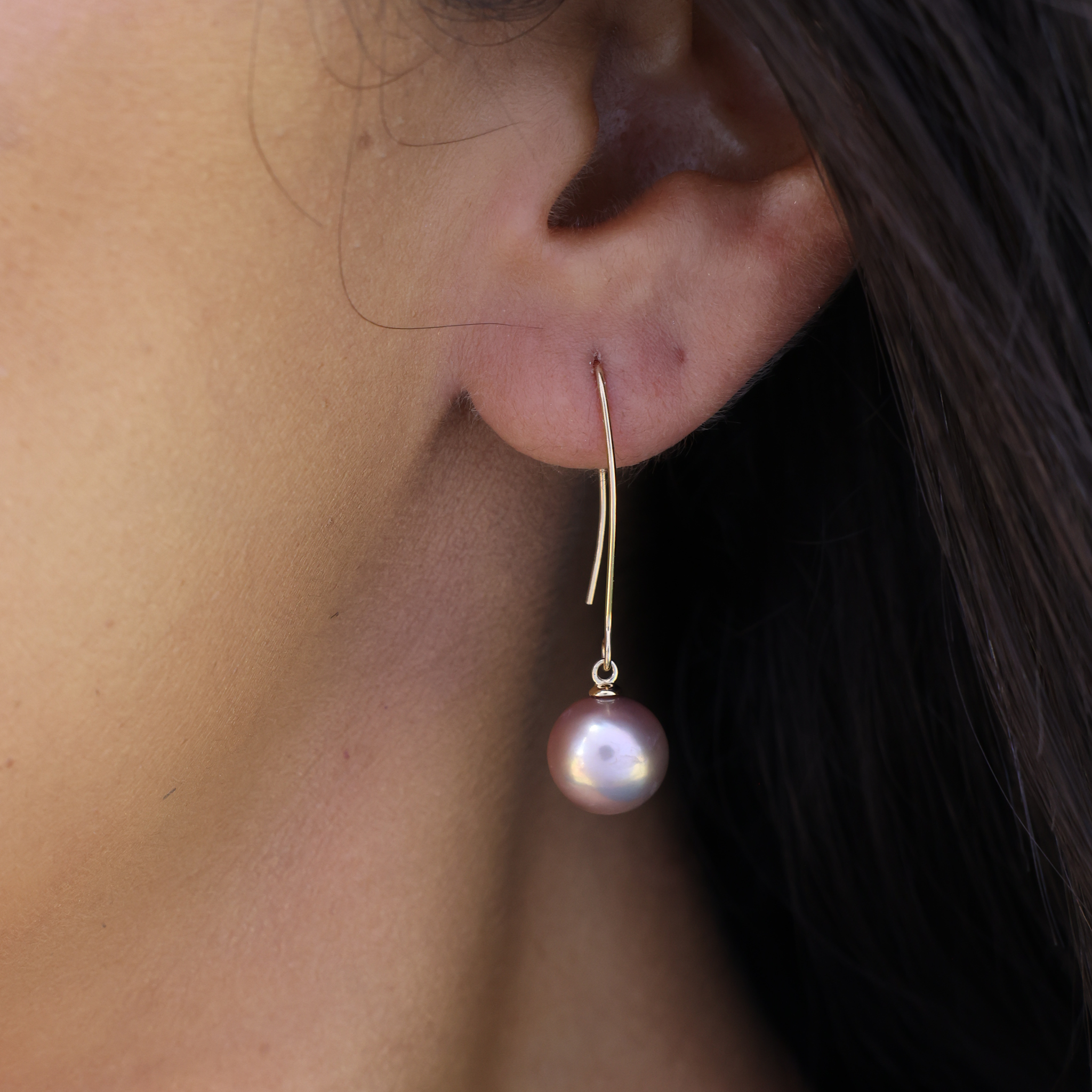 Lilac Freshwater Pearl Earrings in Gold - 9-10mm