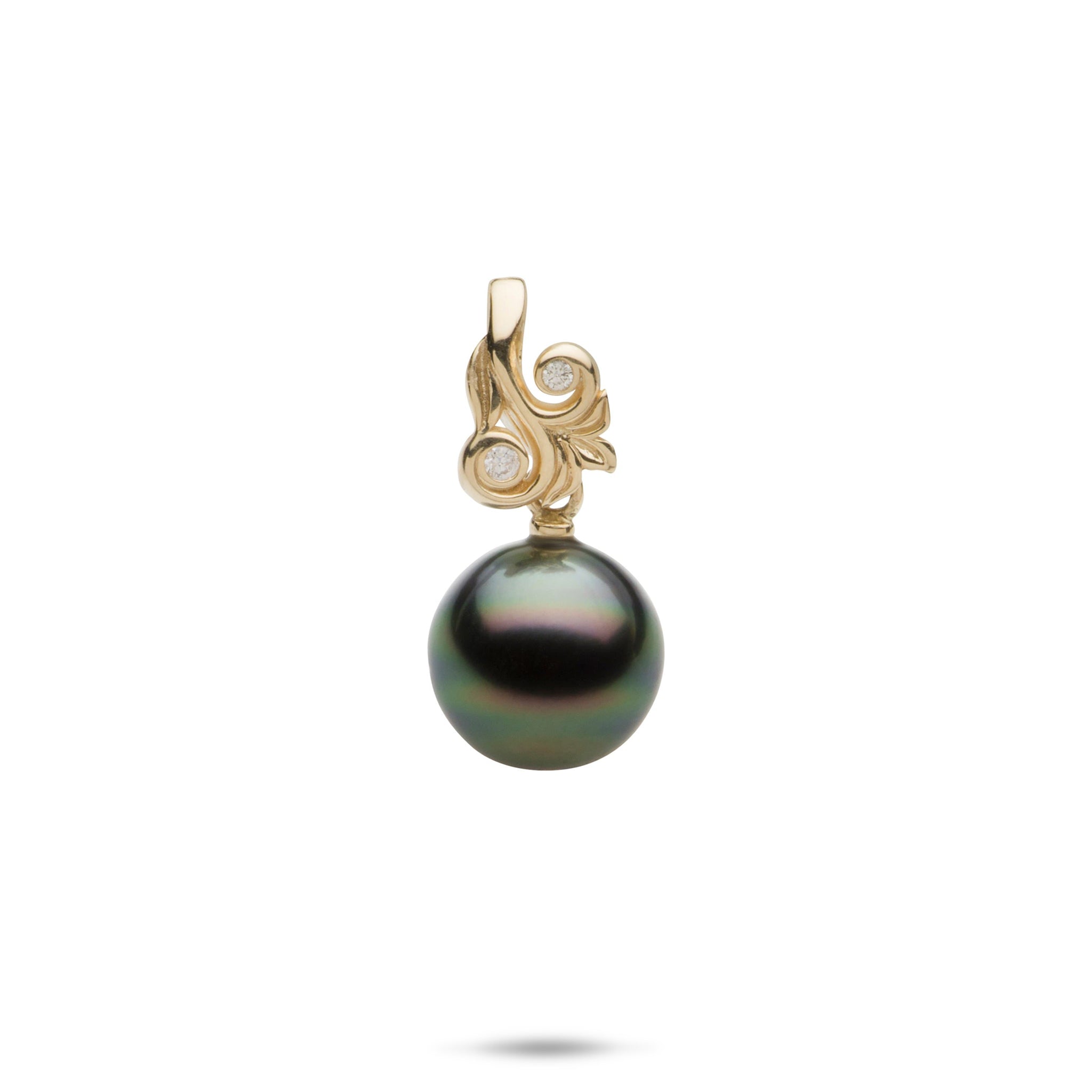 Living Heirloom 10-12mm Tahitian Black Pearl Pendant in 14k Yellow Gold with Diamonds