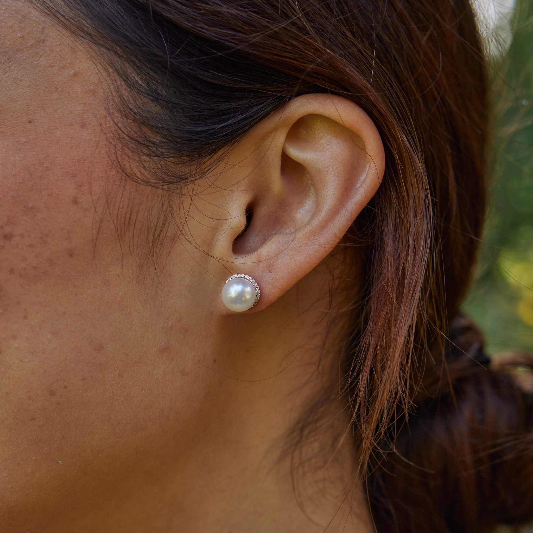 Akoya Pearl Earrings in Rose Gold with Diamonds - 8mm