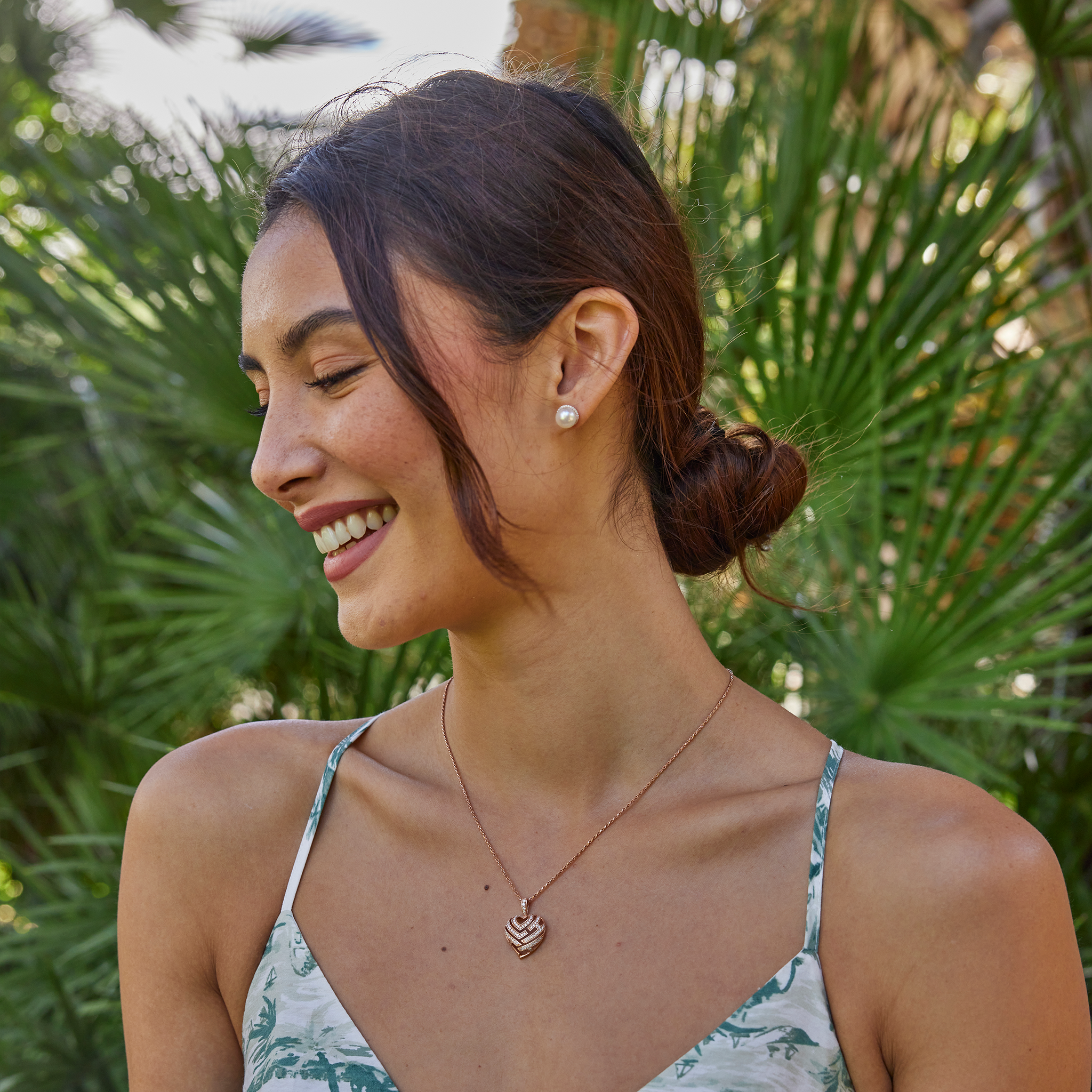 Akoya Pearl Earrings in Rose Gold with Diamonds - 8mm