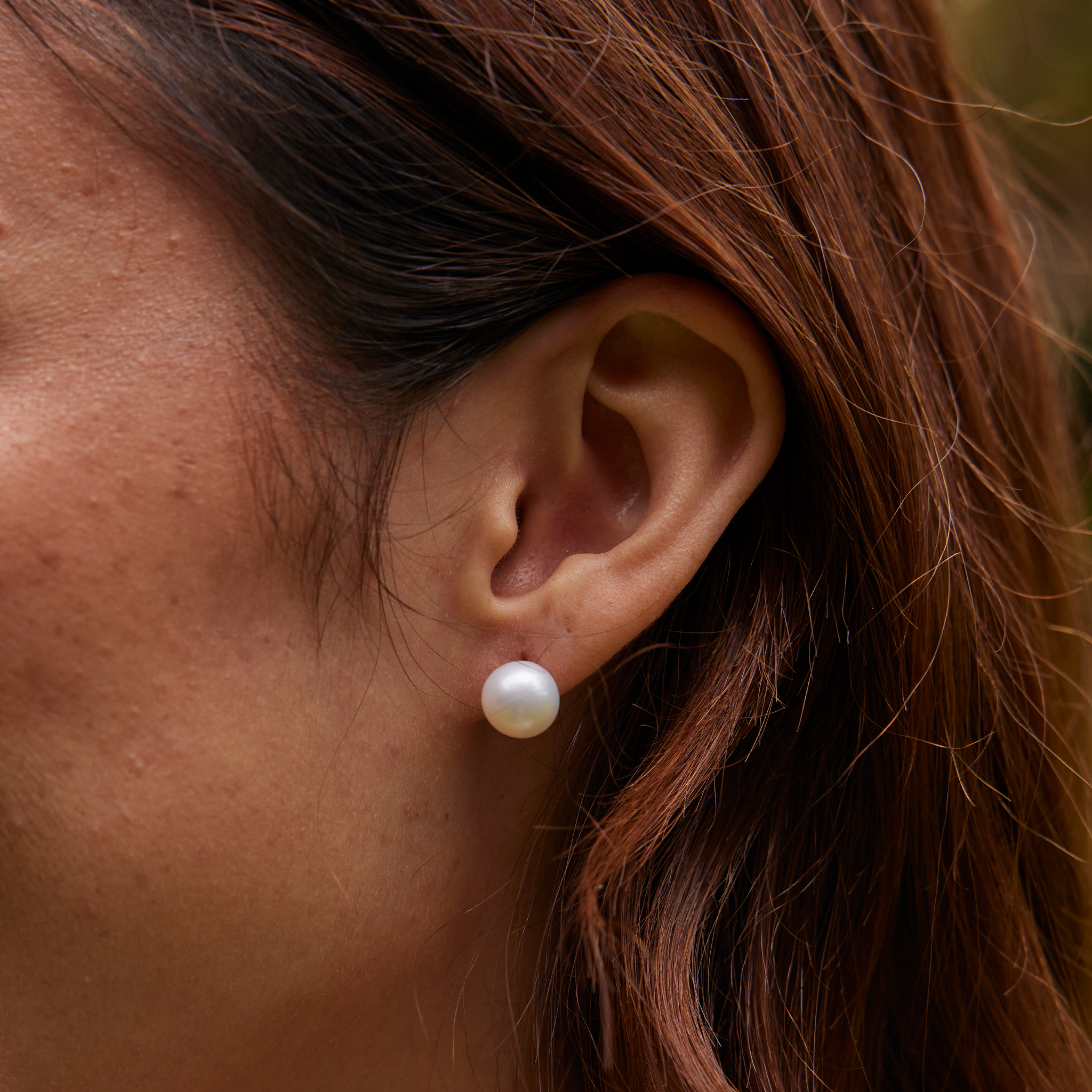 White Freshwater Pearl Earrings in Gold - 9-10mm