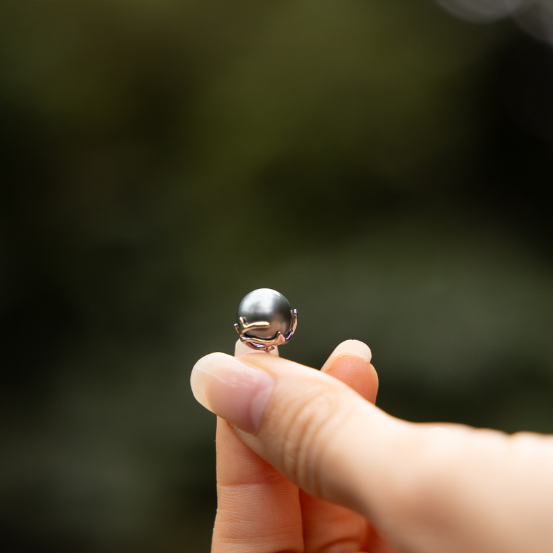 Heritage Tahitian Black Pearl Earrings in White Gold - 9-10mm