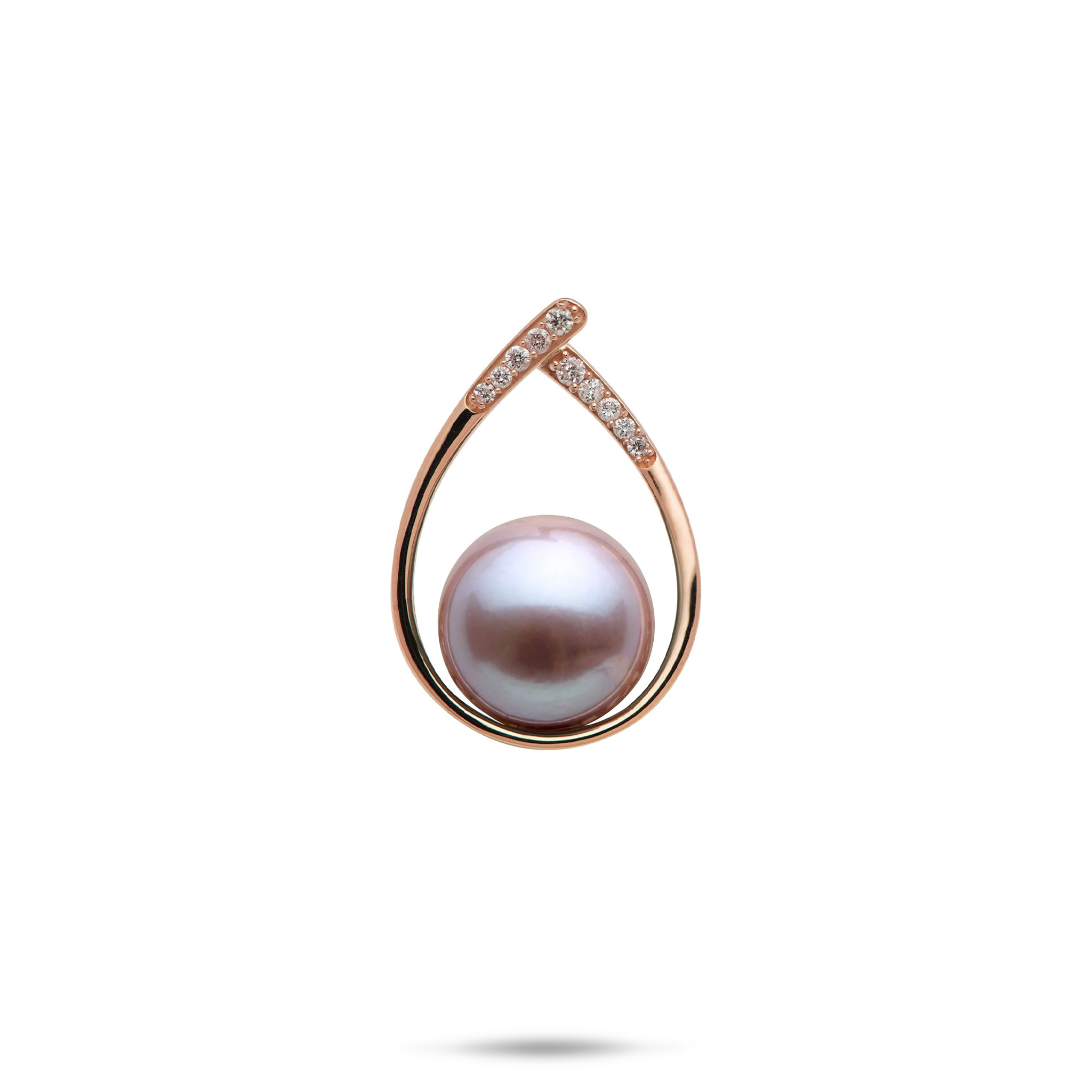 Lila Süßwasserperlen-Anhänger in Roségold mit Diamanten – 10–11 mm