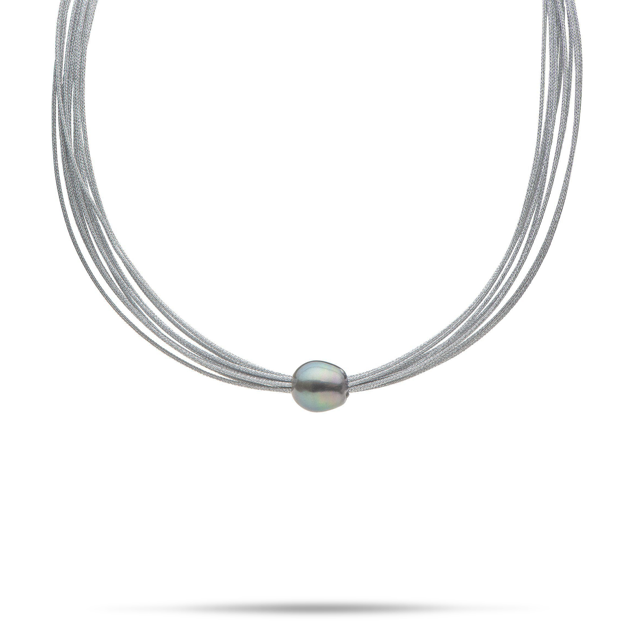 18" schwarze Tahiti-Perlenkette aus Edelstahl – 12–14 mm