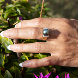 Schwarzer Tahiti-Perlenring in Gold mit Diamanten - 9-10 mm