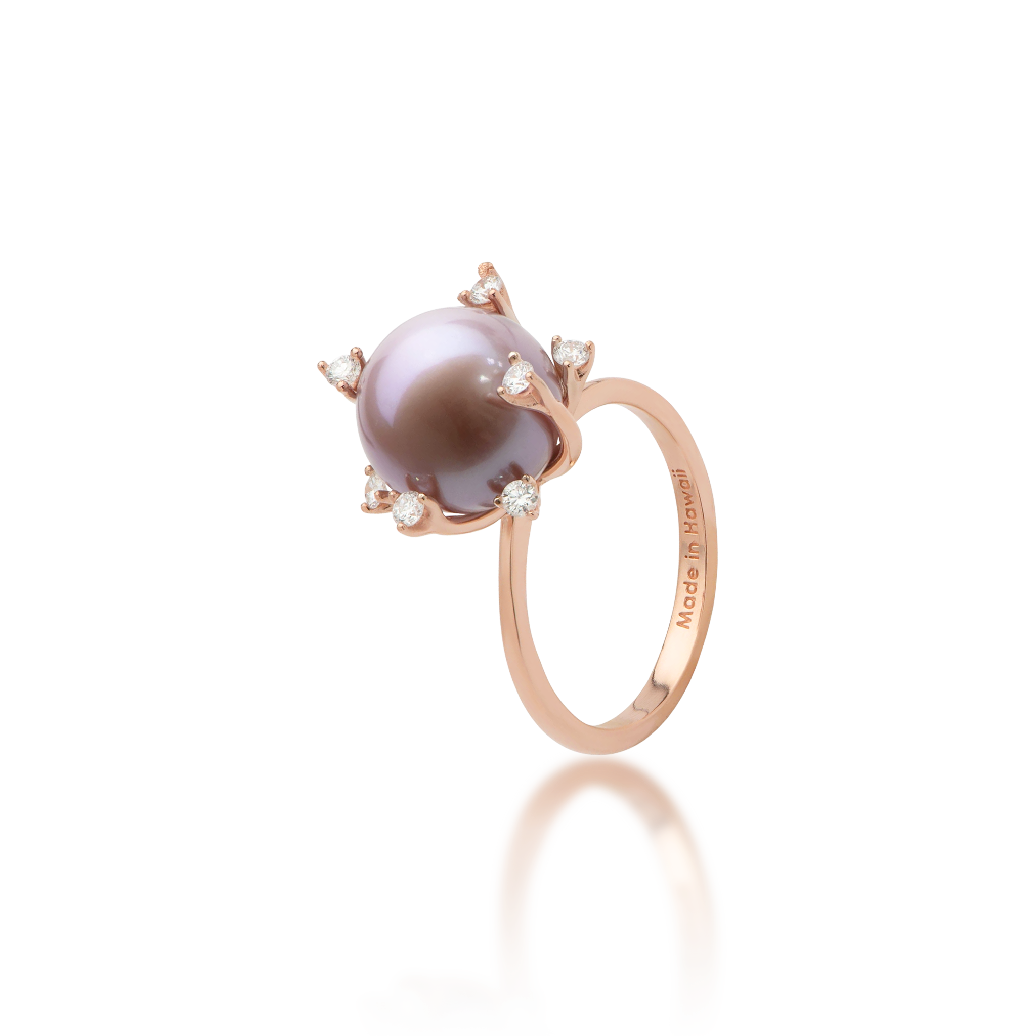 Protea Lilac Freshwater Pearl Ring in Rose Gold with Diamonds - 10-11mm