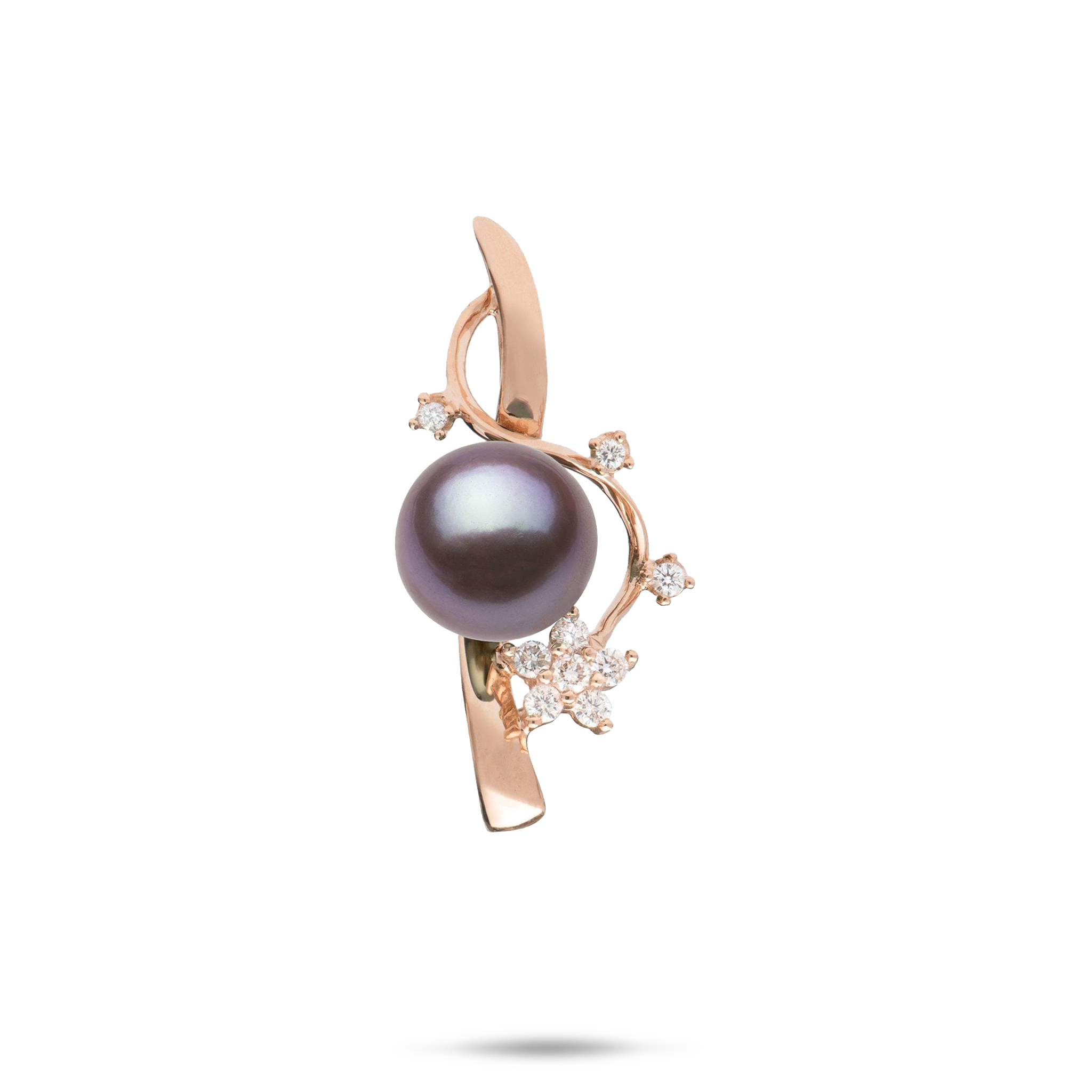 Plumeria Ultraviolet Freshwater Pearl Journey Pendant in Rose Gold with Diamonds - 10-11mm