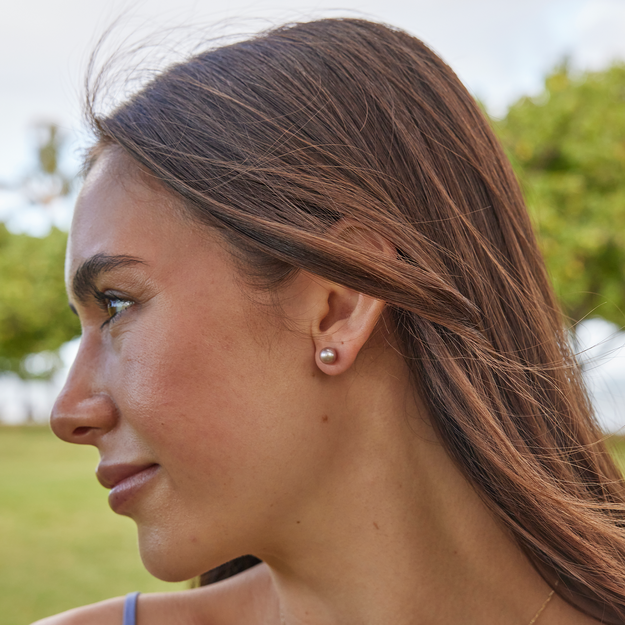 Freshwater Pearl Earrings in White Gold - 7-8mm