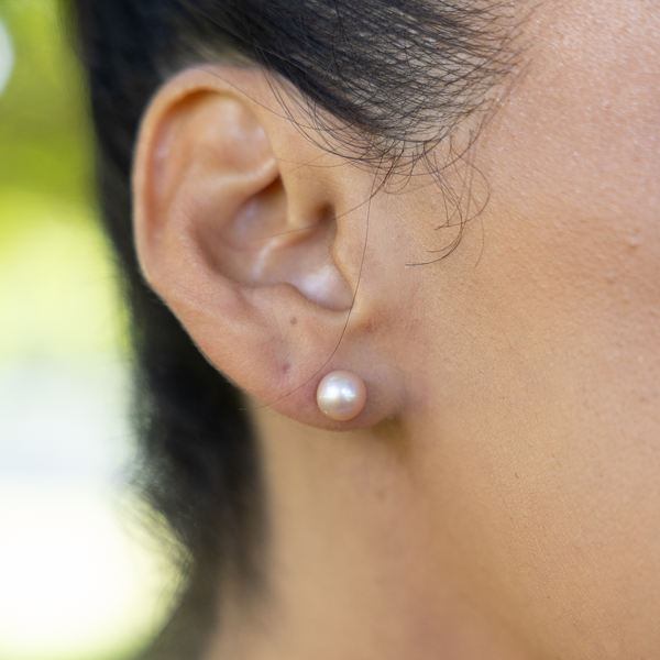 Lavender Freshwater Pearl Earrings in Rose Gold - 7-8mm