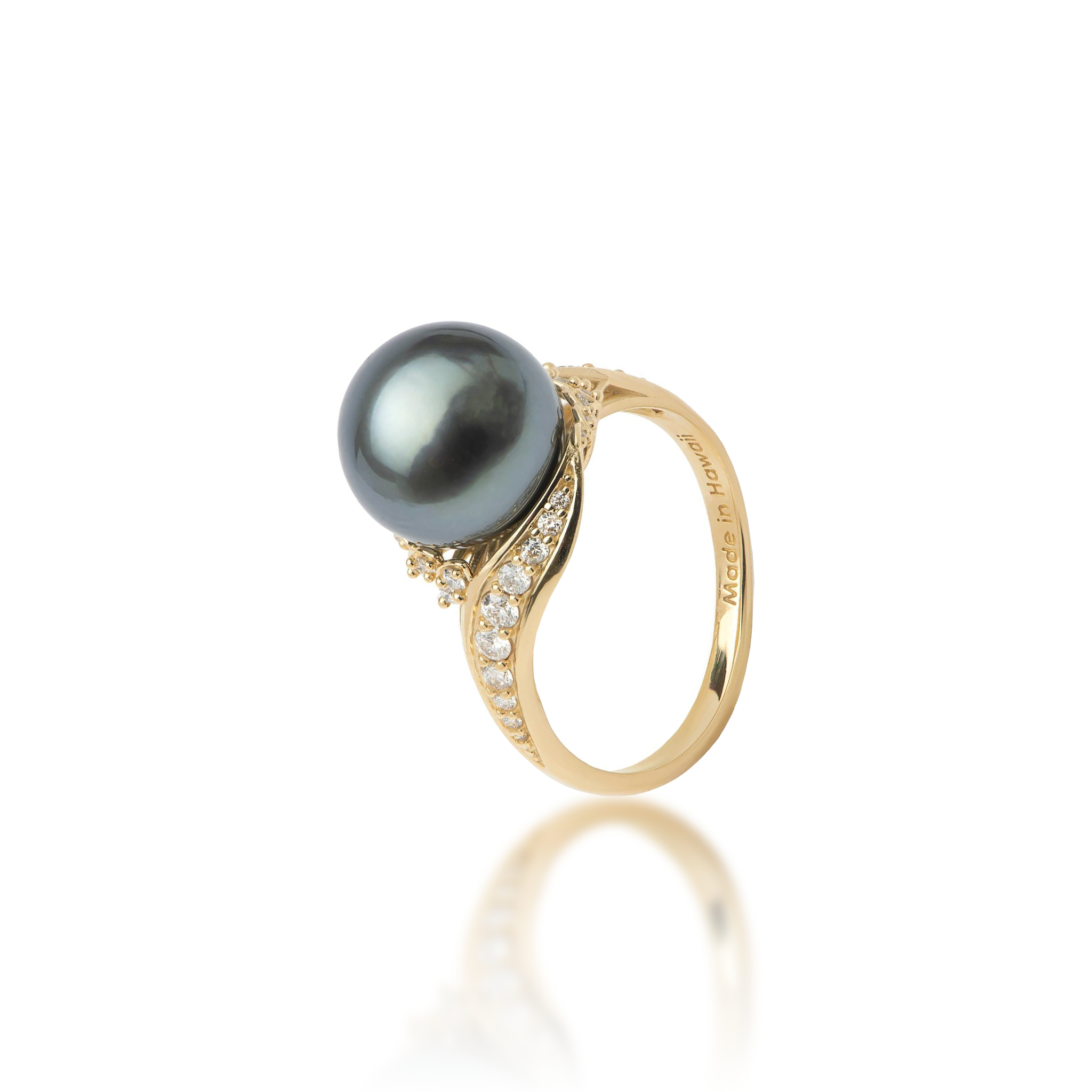 Schwarzer Tahiti-Perlenring in Gold mit Diamanten - 10-11 mm