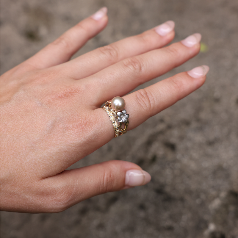 Pearls in Bloom Plumeria Lavender Freshwater Pearl Ring in Tri Color Gold with Diamonds - 8mm