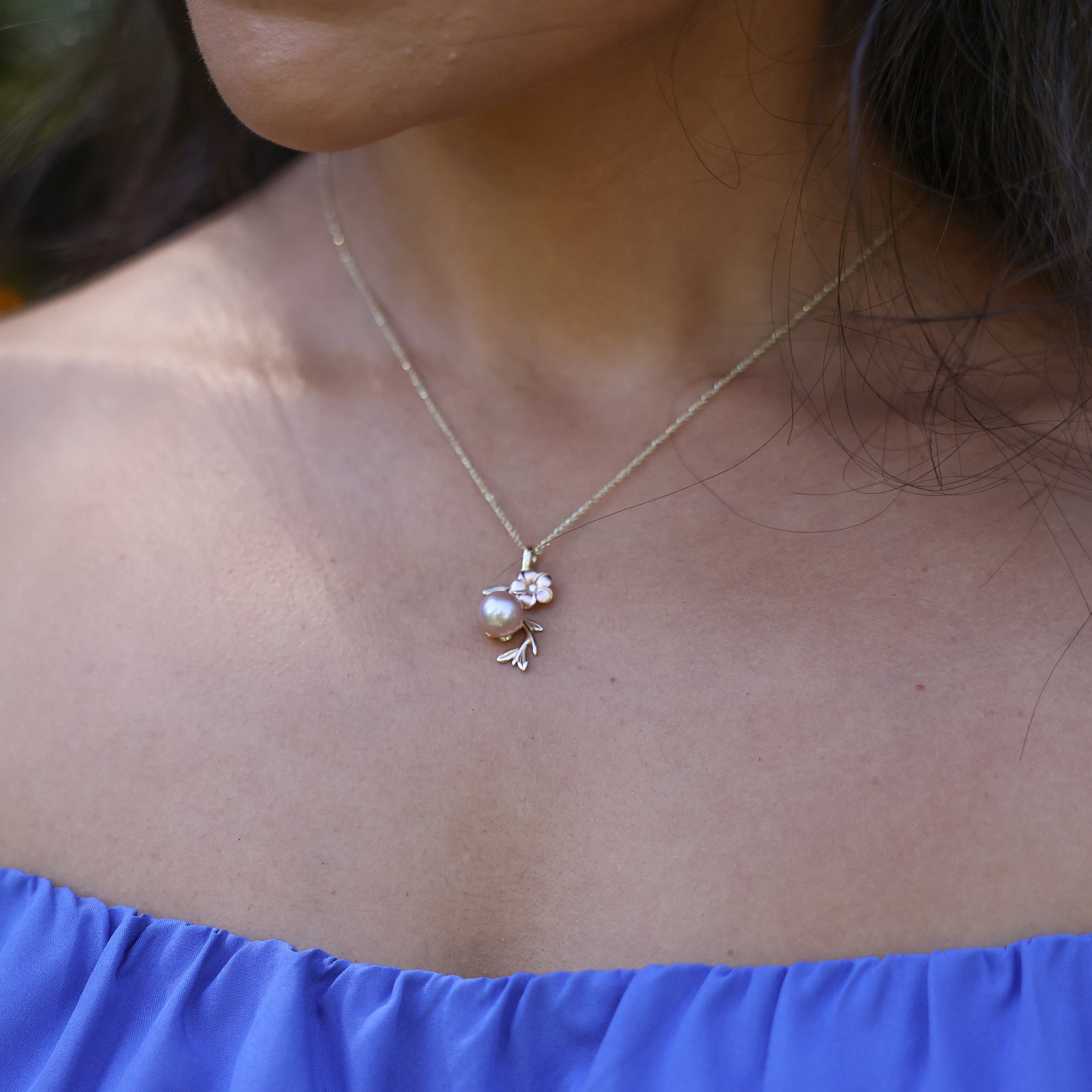 Perles in Bloom Plumeria Lavender Pendant des perles d'eau douce en or deux tons avec des diamants - 25 mm