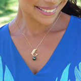 Ocean Dance Dolphin Tahitian Black Pearl Pendant in Gold with Diamonds - 9-10mm