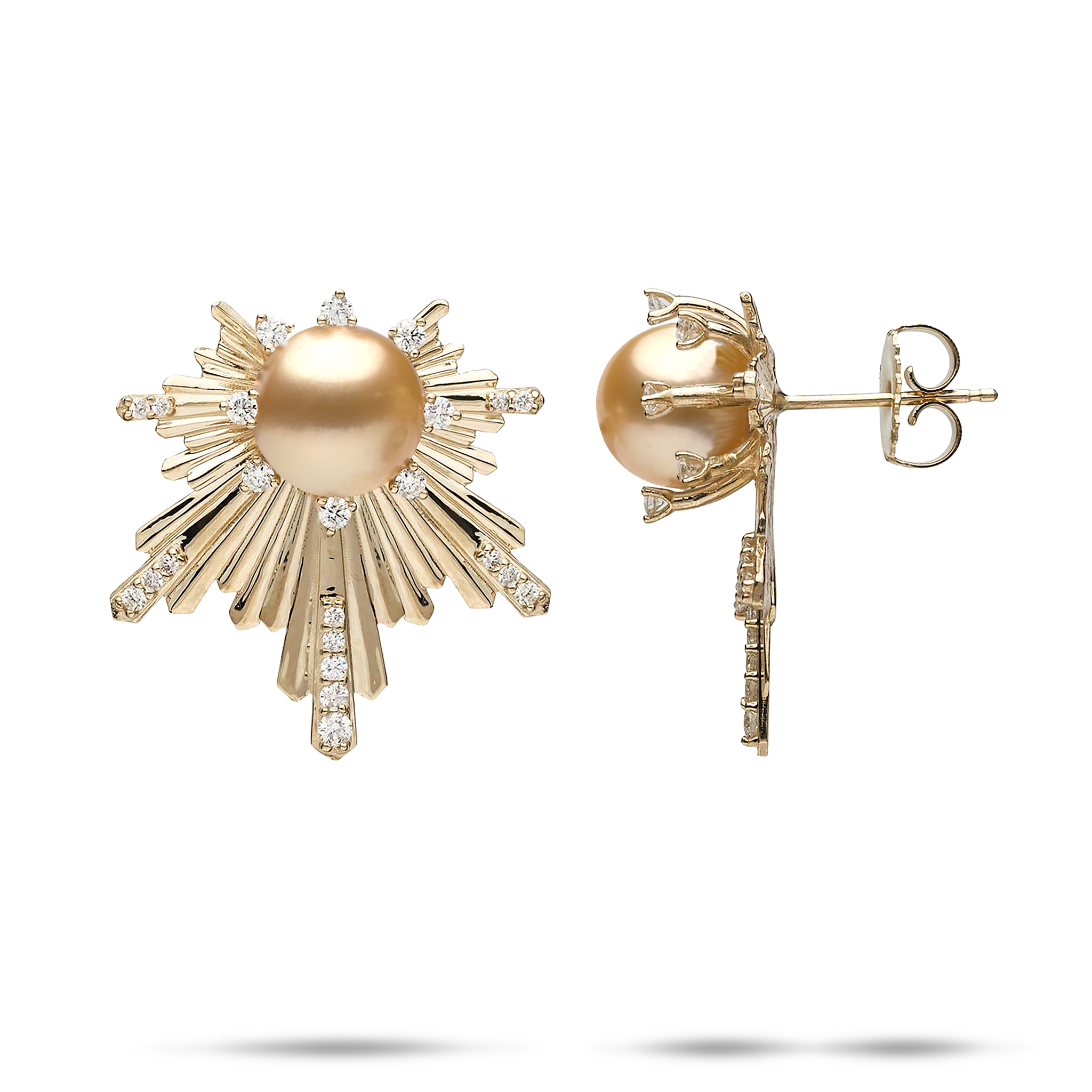 E Hoʻāla South Sea Gold Pearl Earrings in Gold with Diamonds - 23mm