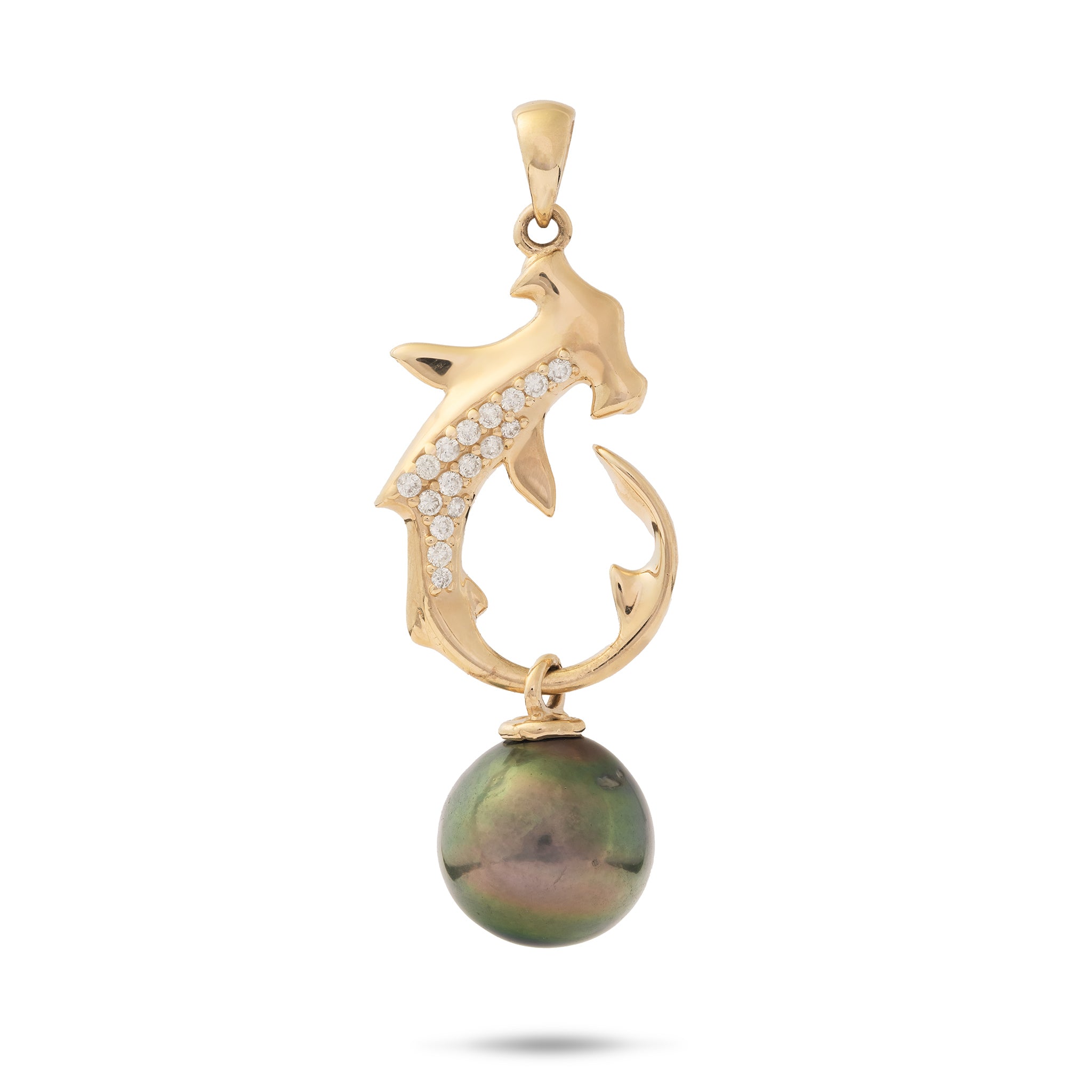 Ocean Dance Hammerhai Tahiti Black Pearl Anhänger in Gold mit Diamanten