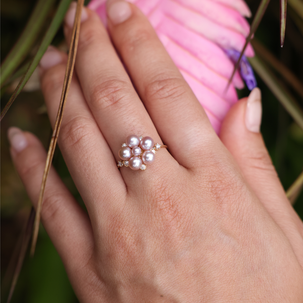 Tiny Bubbles Lavender Freshwater Pearl Ring in Gold with Diamonds