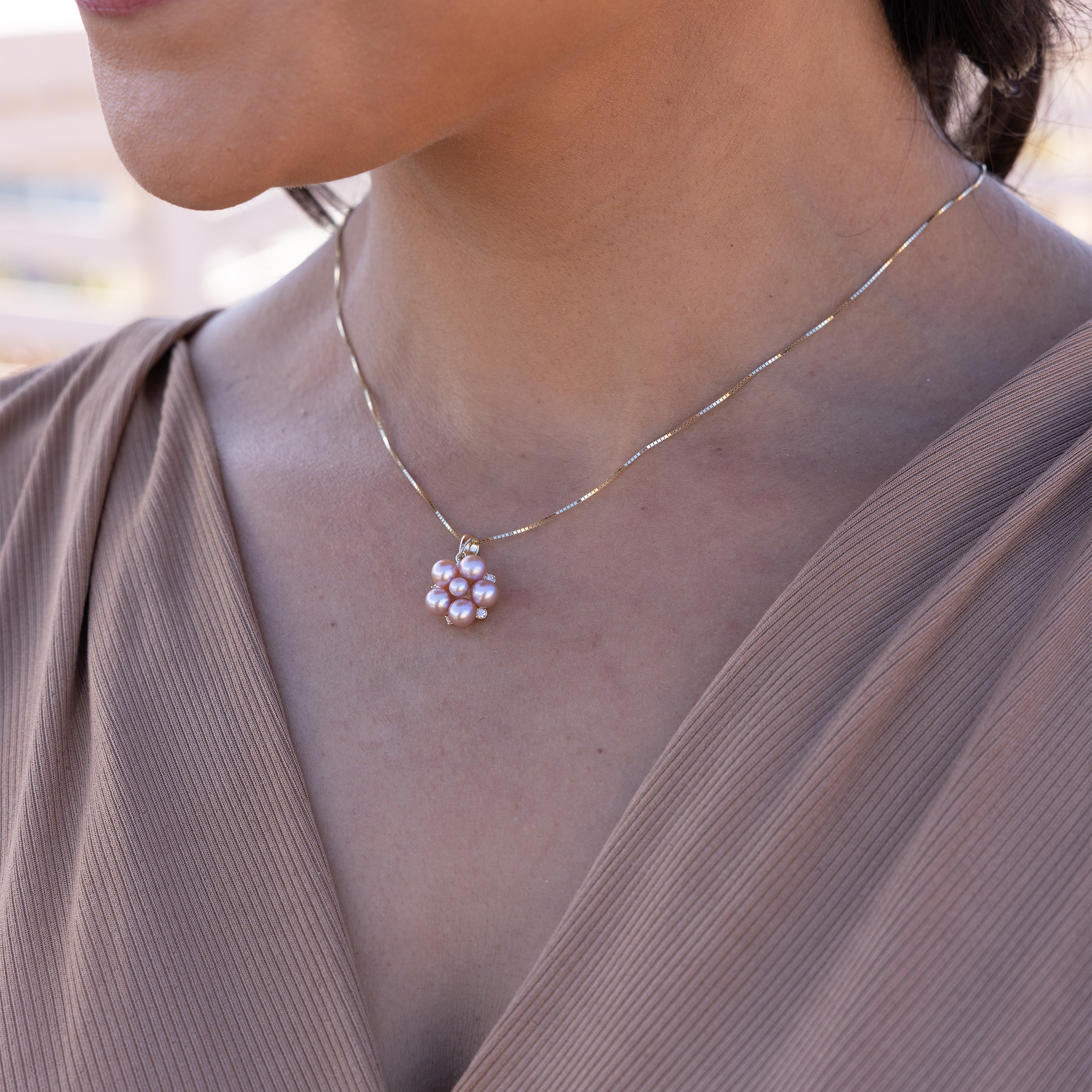 Tiny Bubbles Lavender Freshwater Pearl Pendant in Gold with Diamonds