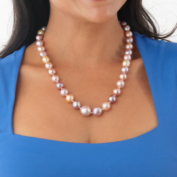 20-22" Multicolor Freshwater Pearl Strand with White Gold Clasp - 10-15mm