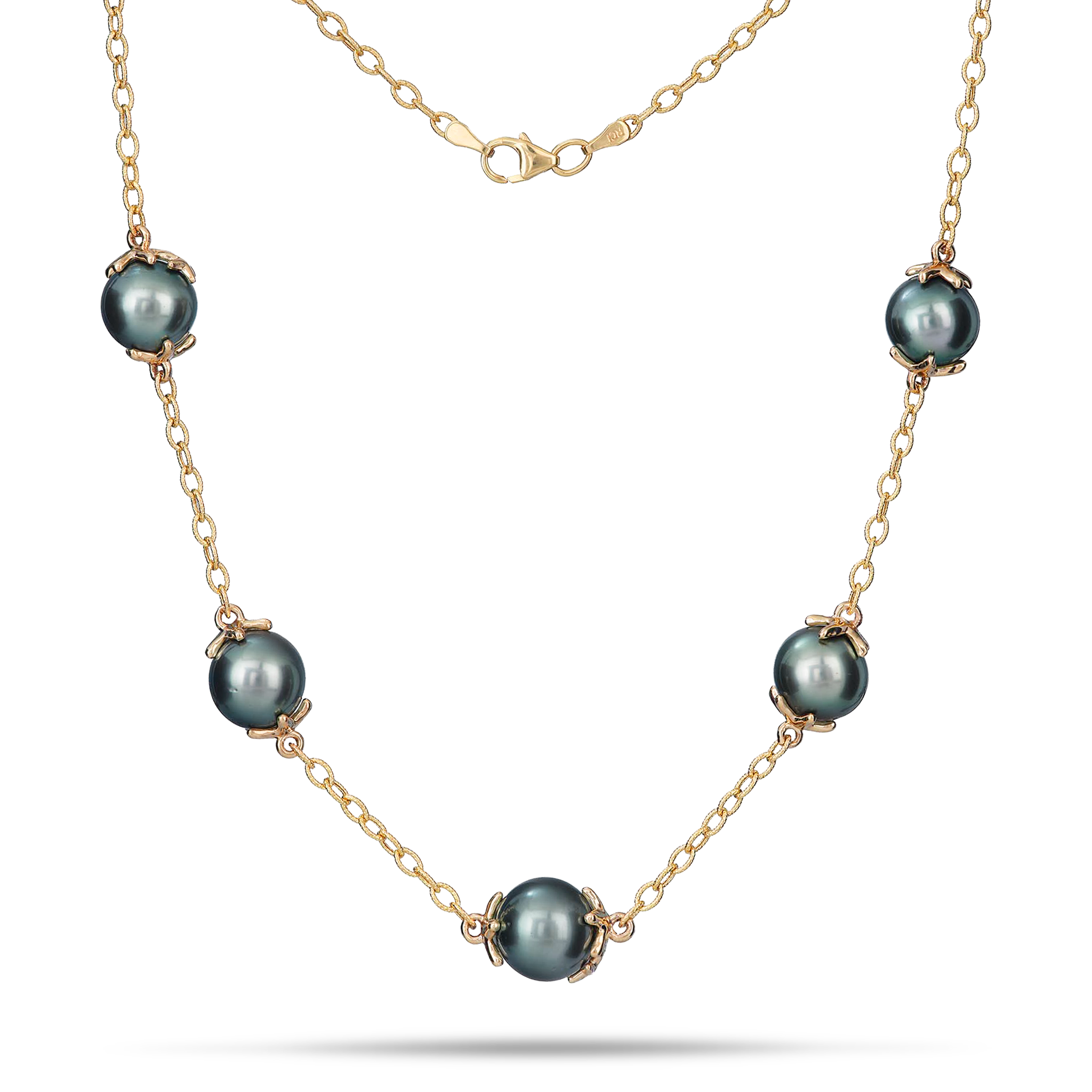 16-22" verstellbare Reefs Starfish Tahitian Black Pearl Halskette in Gold - 10-11 mm