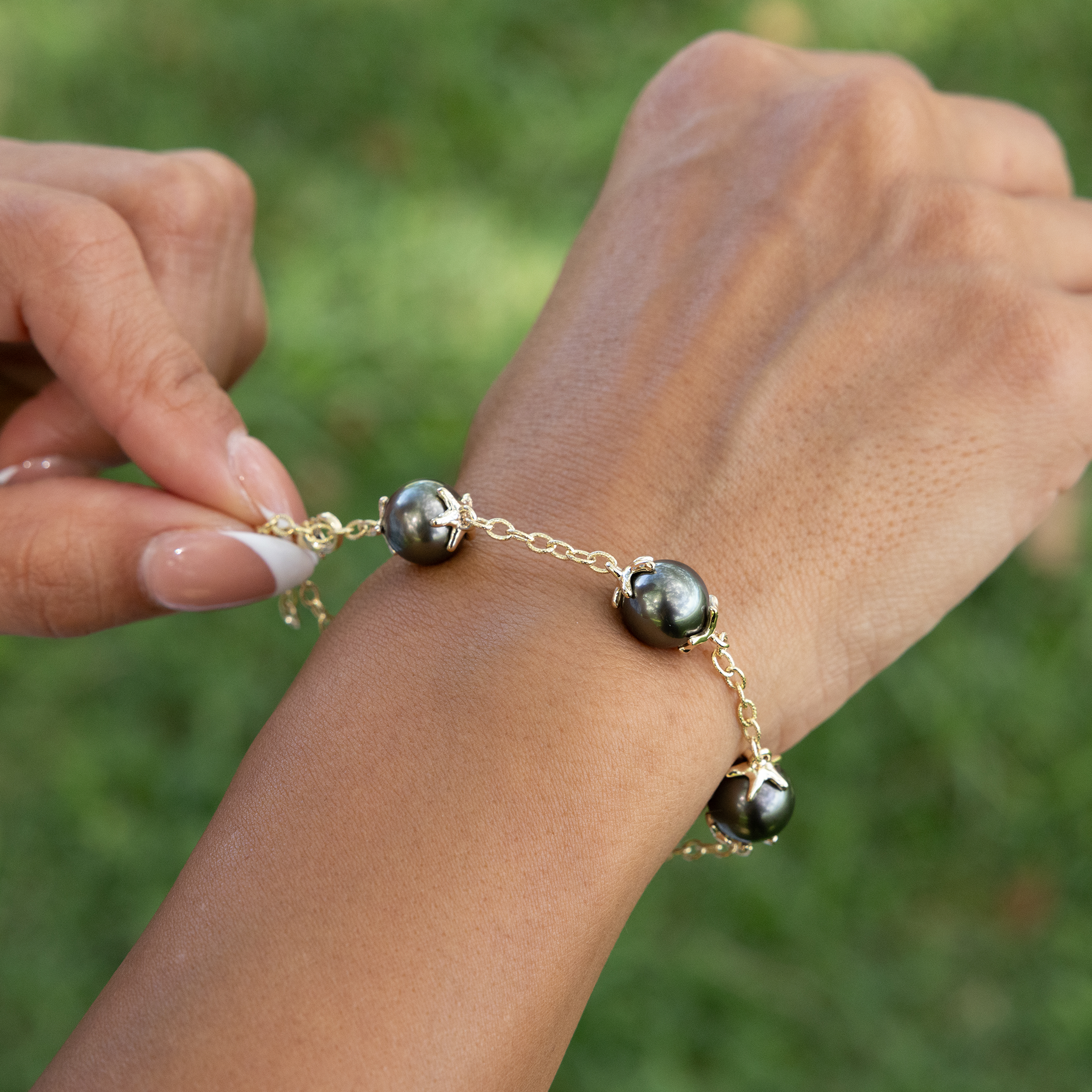 7-8,25 "Réefs réglables Bracelet de perle noir tahitien tahitien en or - 10-11 mm