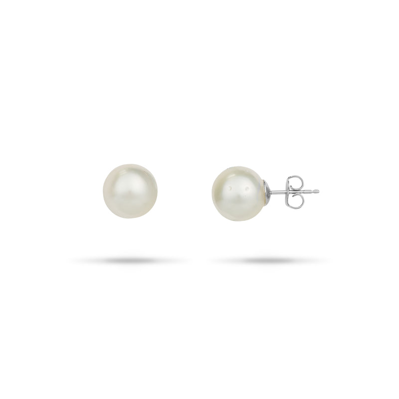 South Sea White Pearl Earrings in White Gold - 9-11mm
