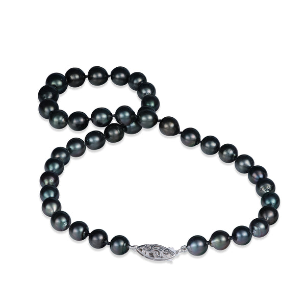 18-20" Tahitian Black Pearl Strand with White Gold Clasp - 8-11mm