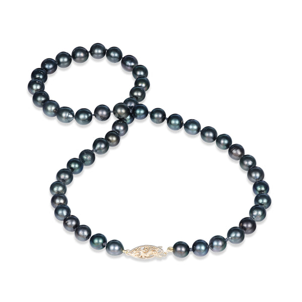 18-20 "Tahitianer schwarzer Perlenstrang mit Goldverschluss-8-10 mm