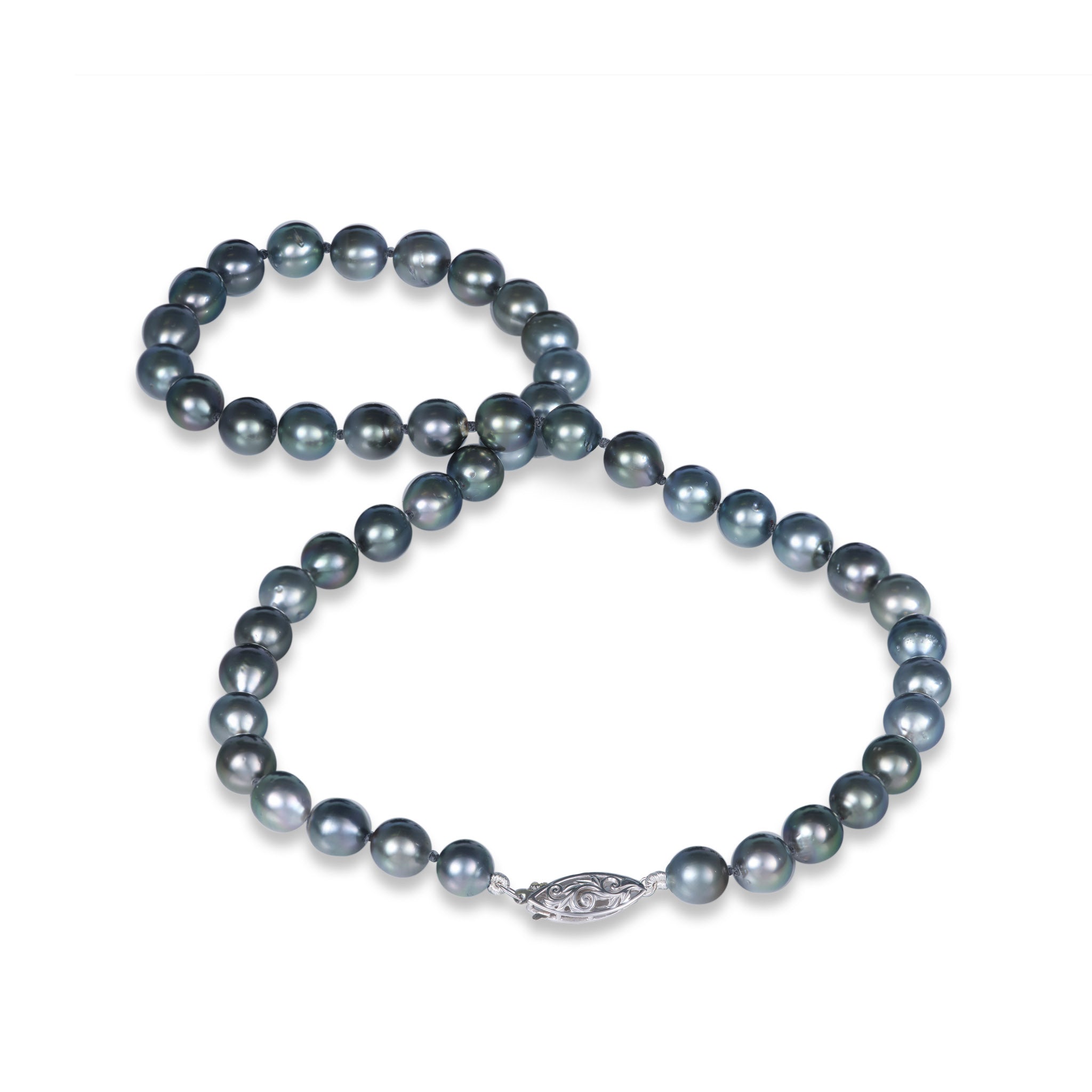 18-20" Tahitian Black Pearl Strand with White Gold Clasp - 8-10mm