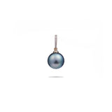 Tahitian Black Pearl Pendant in Gold with Diamonds - 12-14mm - Maui Divers Jewelry
