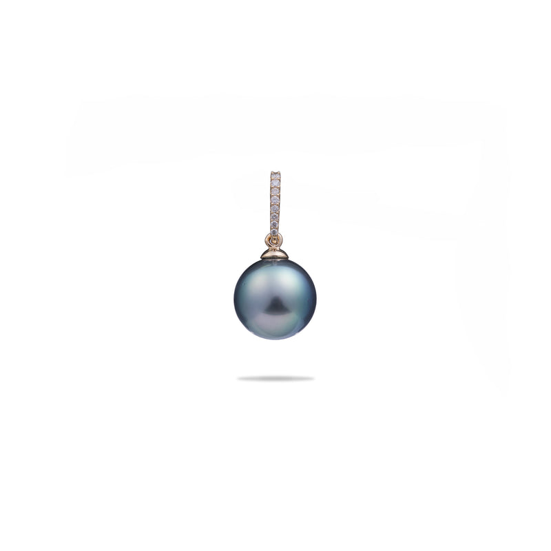 Tahitian Black Pearl Pendant in Gold with Diamonds - 12-14mm - Maui Divers Jewelry