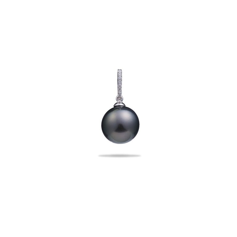 Tahitian Black Pearl Pendant in White Gold with Diamonds - 12-14mm - Maui Divers Jewelry
