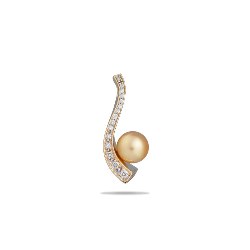 Maui Divers Jewelry South Sea Gold Pearl Pendant in Gold with Diamonds - 11-12mm on White Background