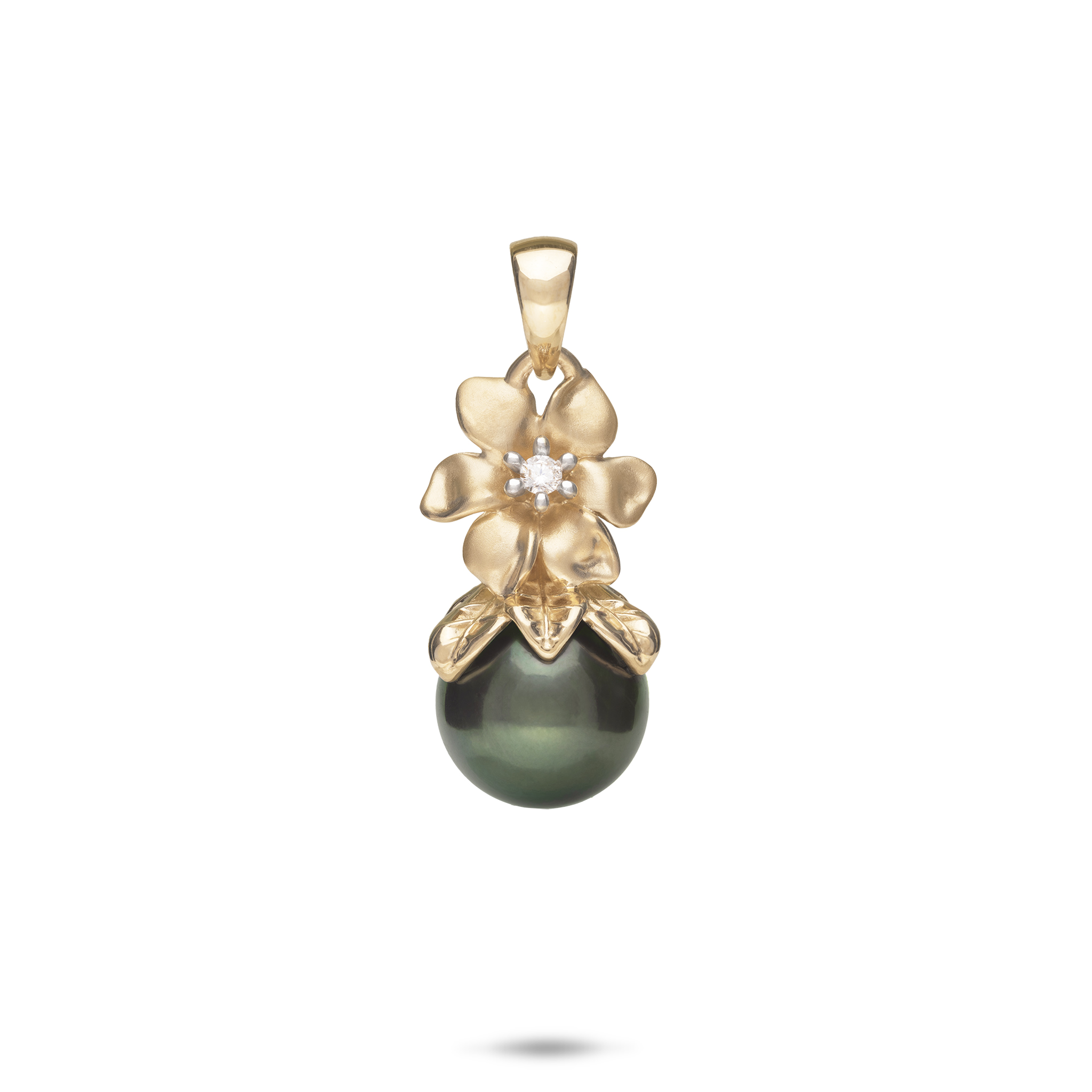 Nāʻū Tahitian Black Pearl Pendant in Gold with Diamond - 10-11mm