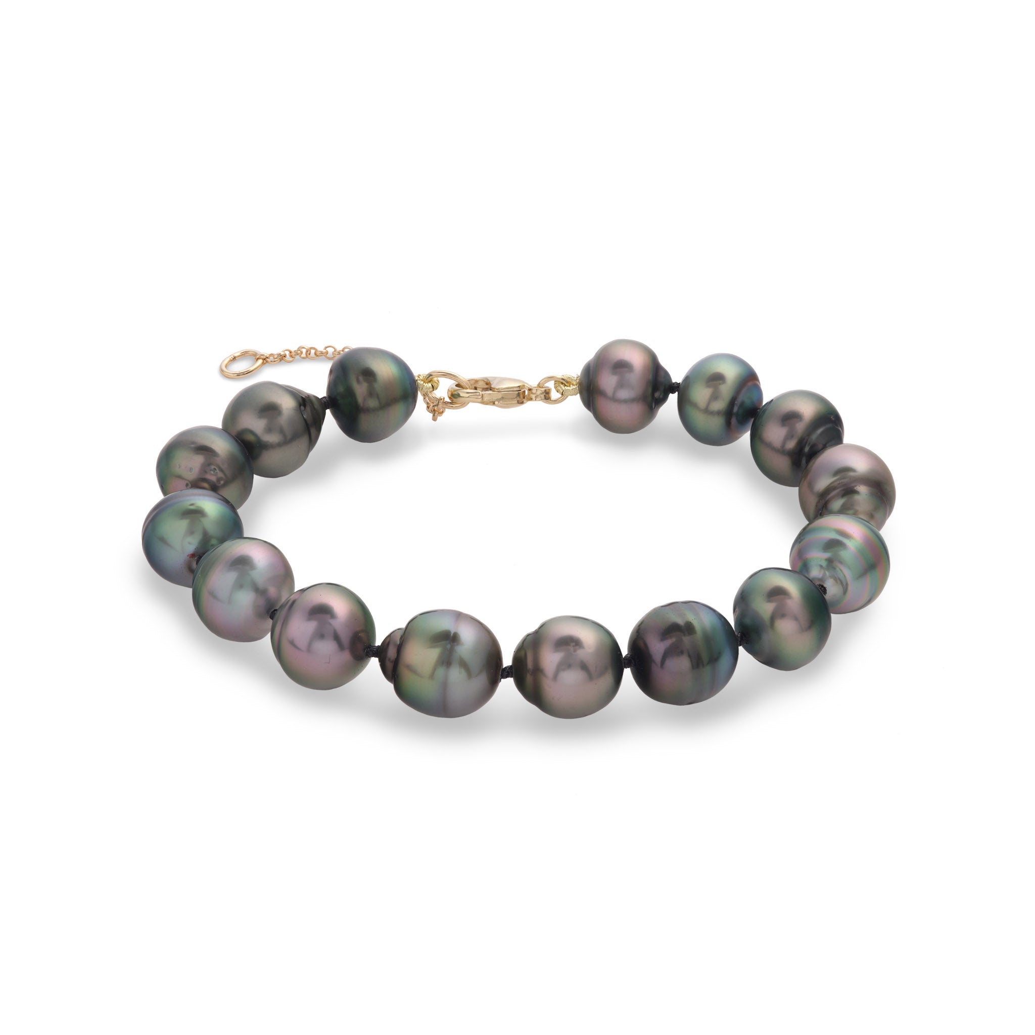 7.5-9" Adjustable Tahitian Black Pearl Bracelet in Gold - 10-12mm