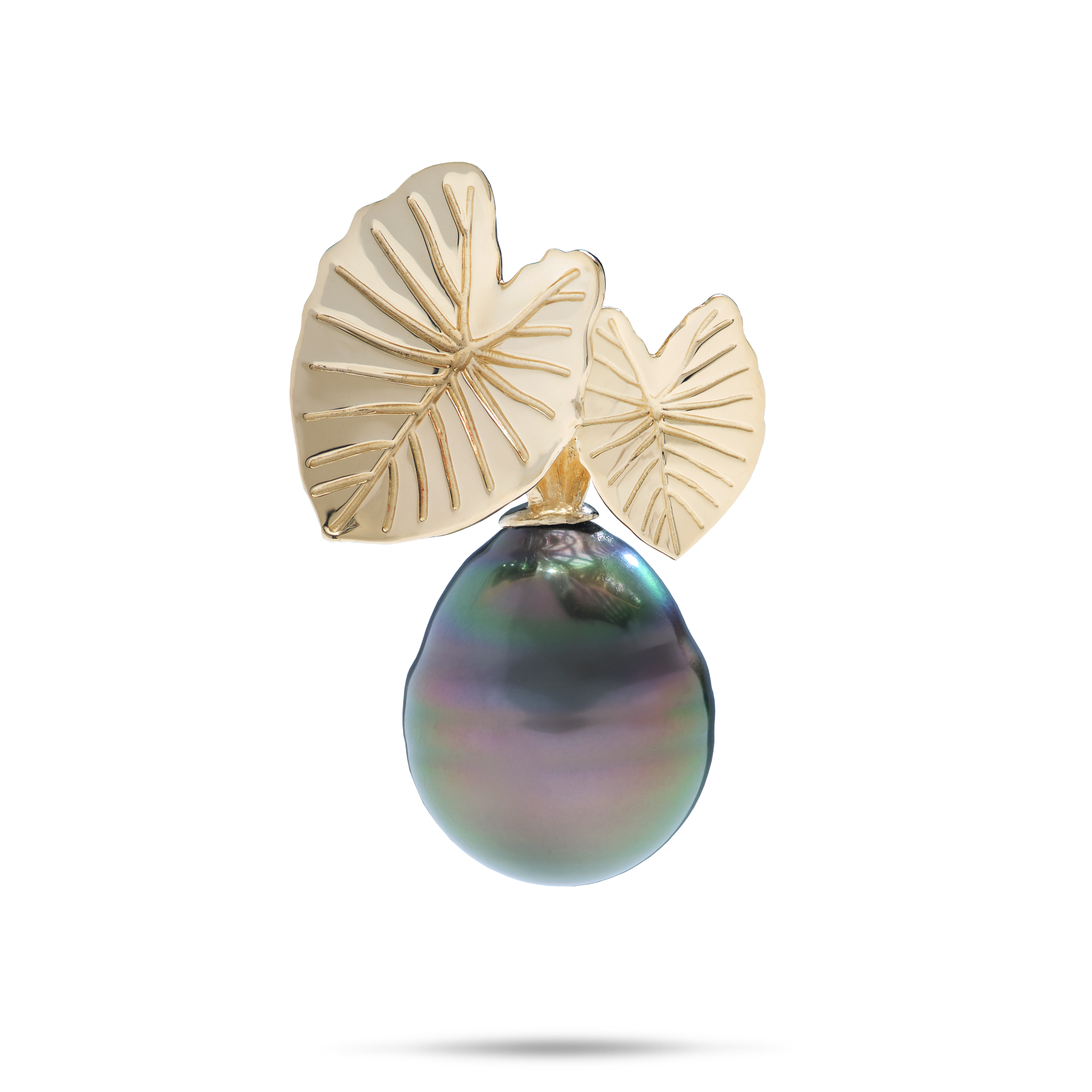 Kalo Circle Tahitian Black Pearl Pendant in Gold - 12-15mm