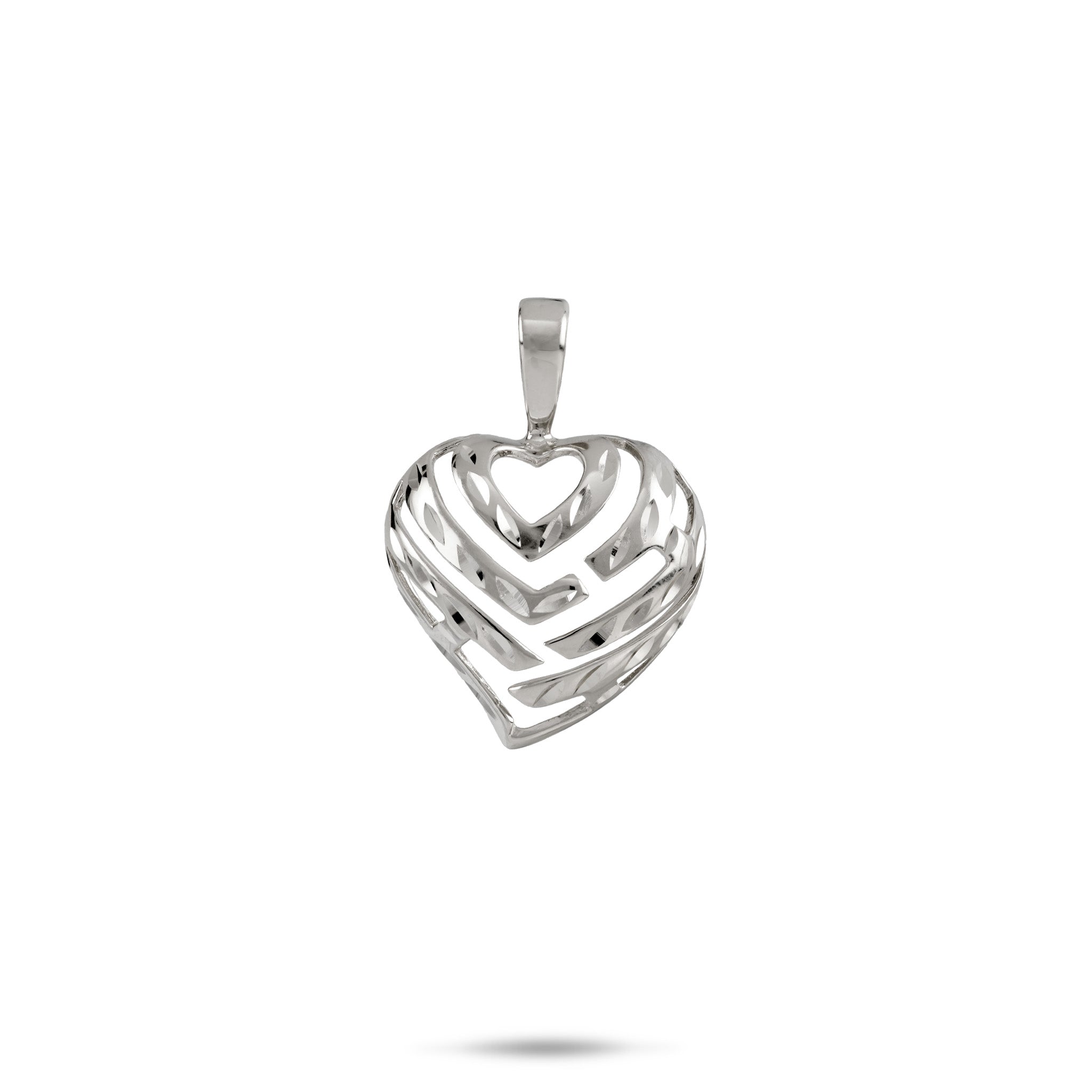 15mm Aloha Heart Pendant with cut-out design spelling "Aloha" in 14k White Gold Diamond-cut High Polish Finish