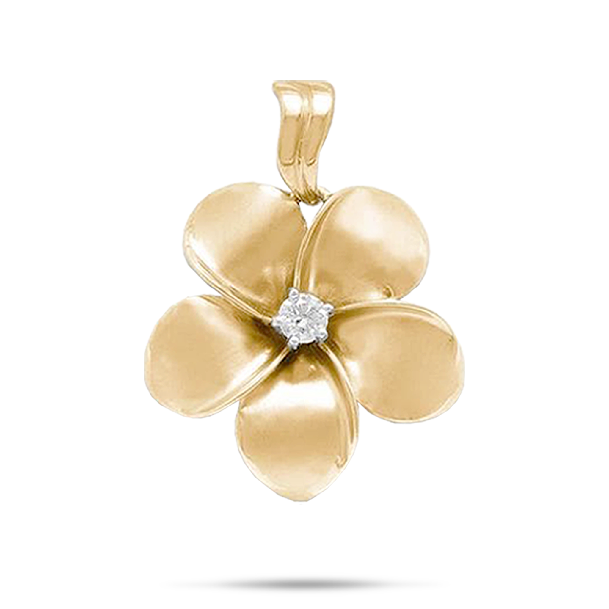 Plumeria-Anhänger in Gold mit Diamant – 28 mm