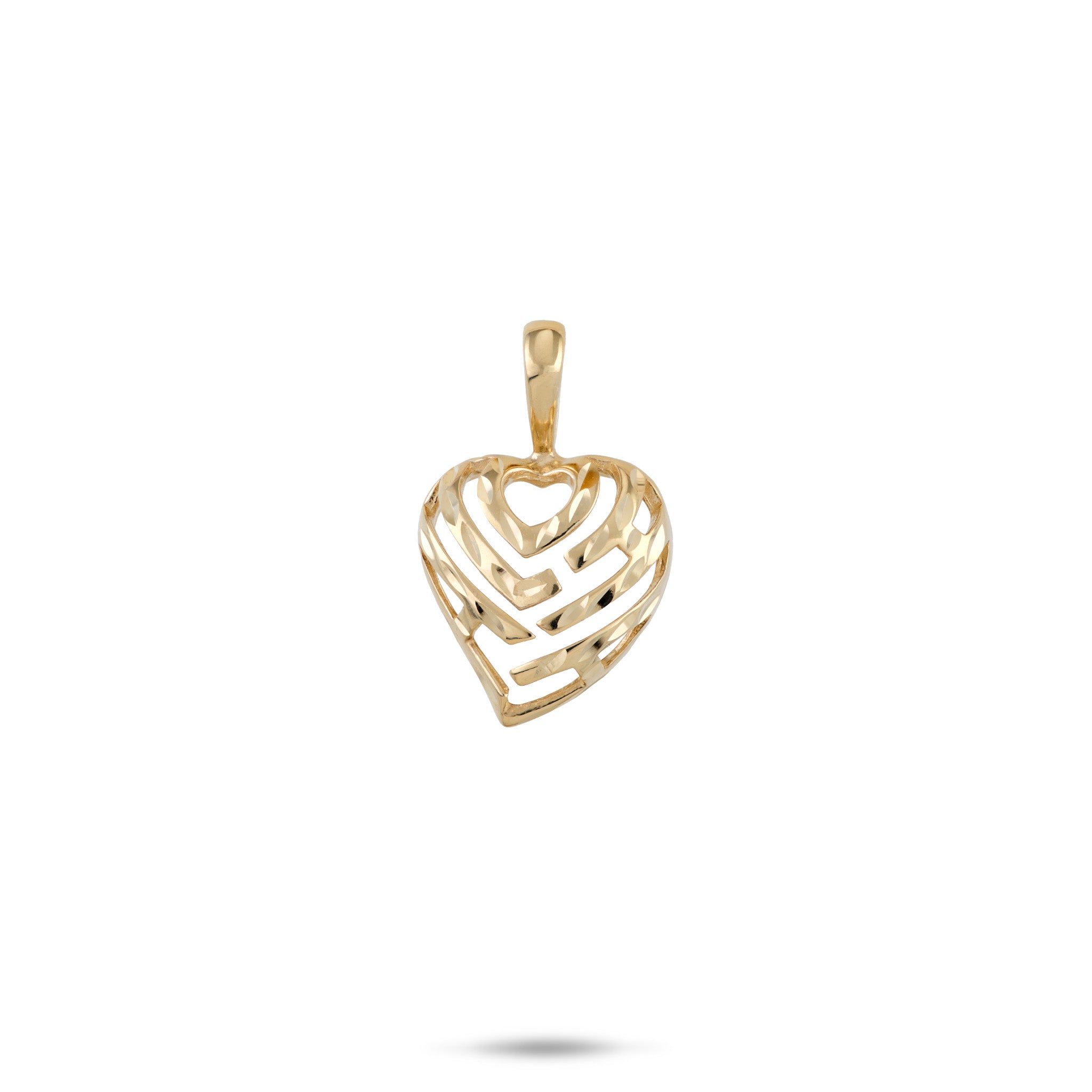 12mm Aloha Heart Pendant with cut-out design spelling "Aloha" in 14k Yellow Gold Diamond-cut High Polish Finish