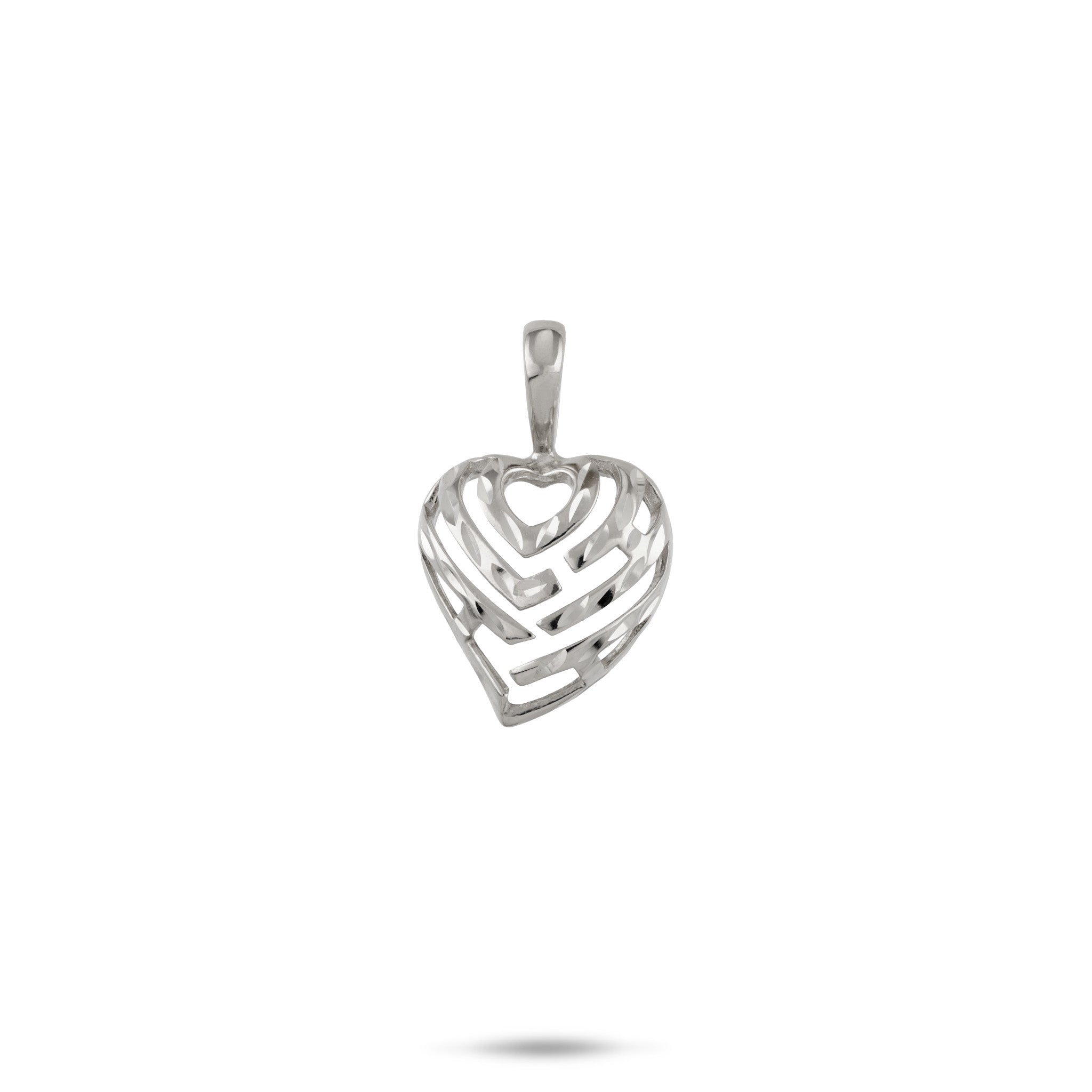 12mm Aloha Heart Pendant with cut-out design spelling "Aloha" in 14k White Gold Diamond-cut High Polish Finish