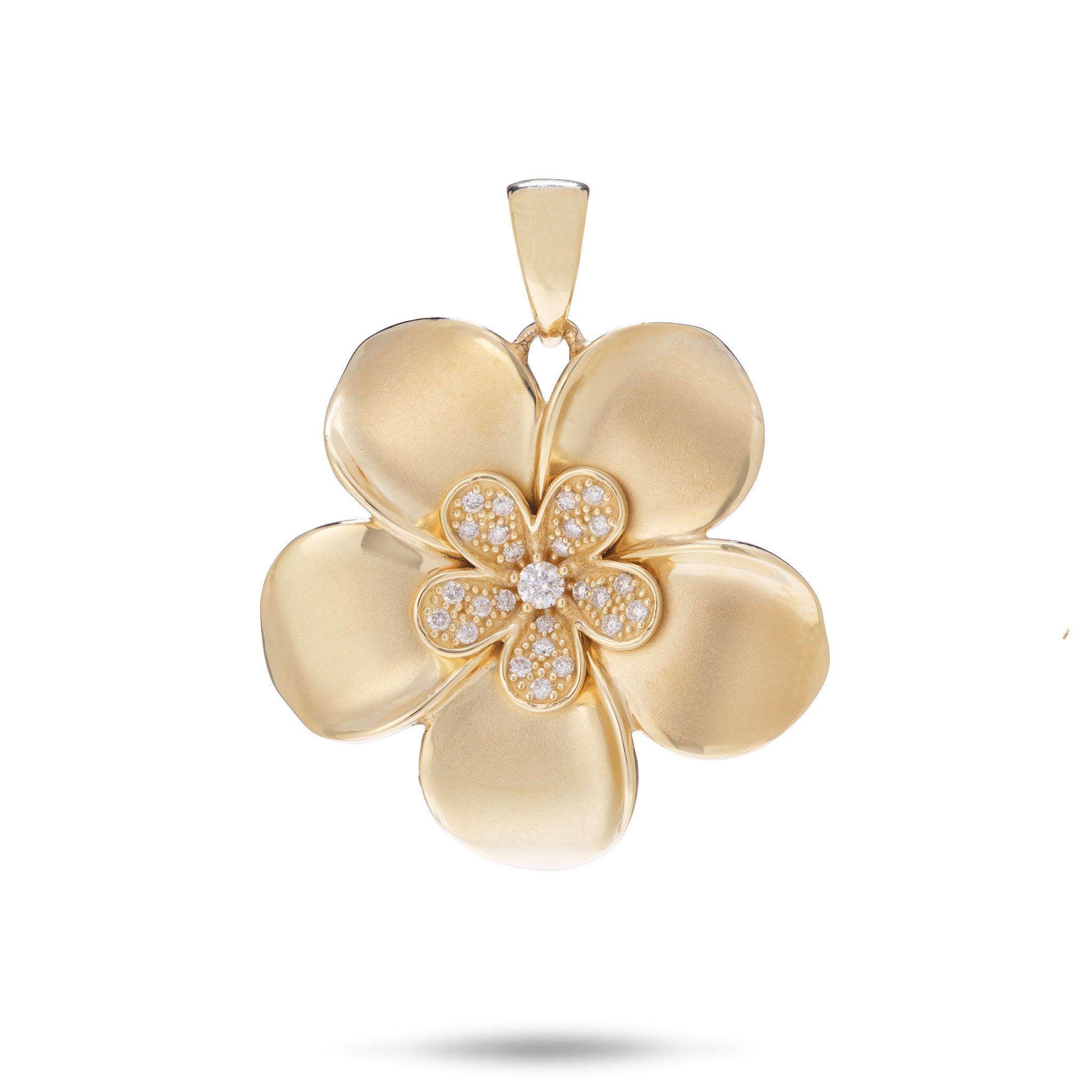 Plumeria Pendant in Gold with Diamonds - 28mm