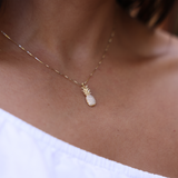 Model Wearing Pineapple Pendant in Gold with Diamonds by Maui Divers Jewelry