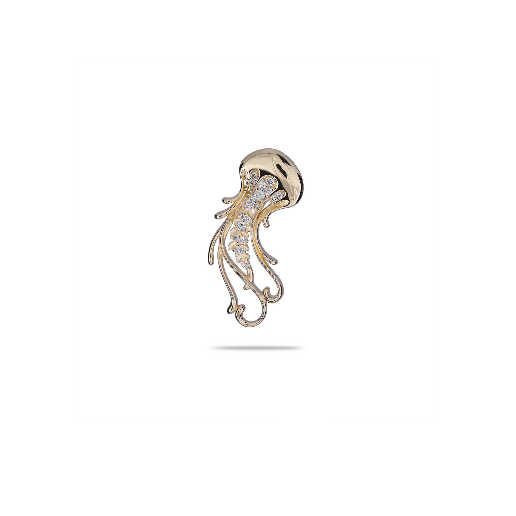Pendente de méduse de danse océanique en or avec diamants - 24 mm